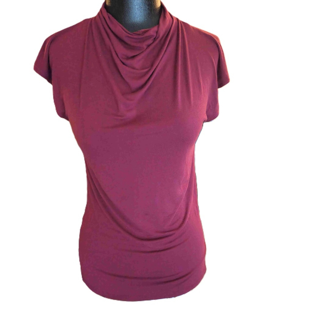Halogen Burgundy Cowl Neck Draped Blouse Women's Extra Small